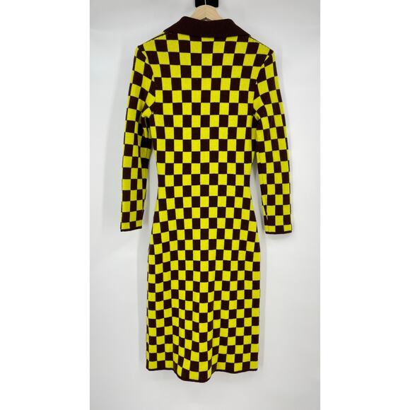 The Elder Statesman | Cabernet Yellow Checkered Cashmere Knit Cardigan Dress S - Picture 5 of 15